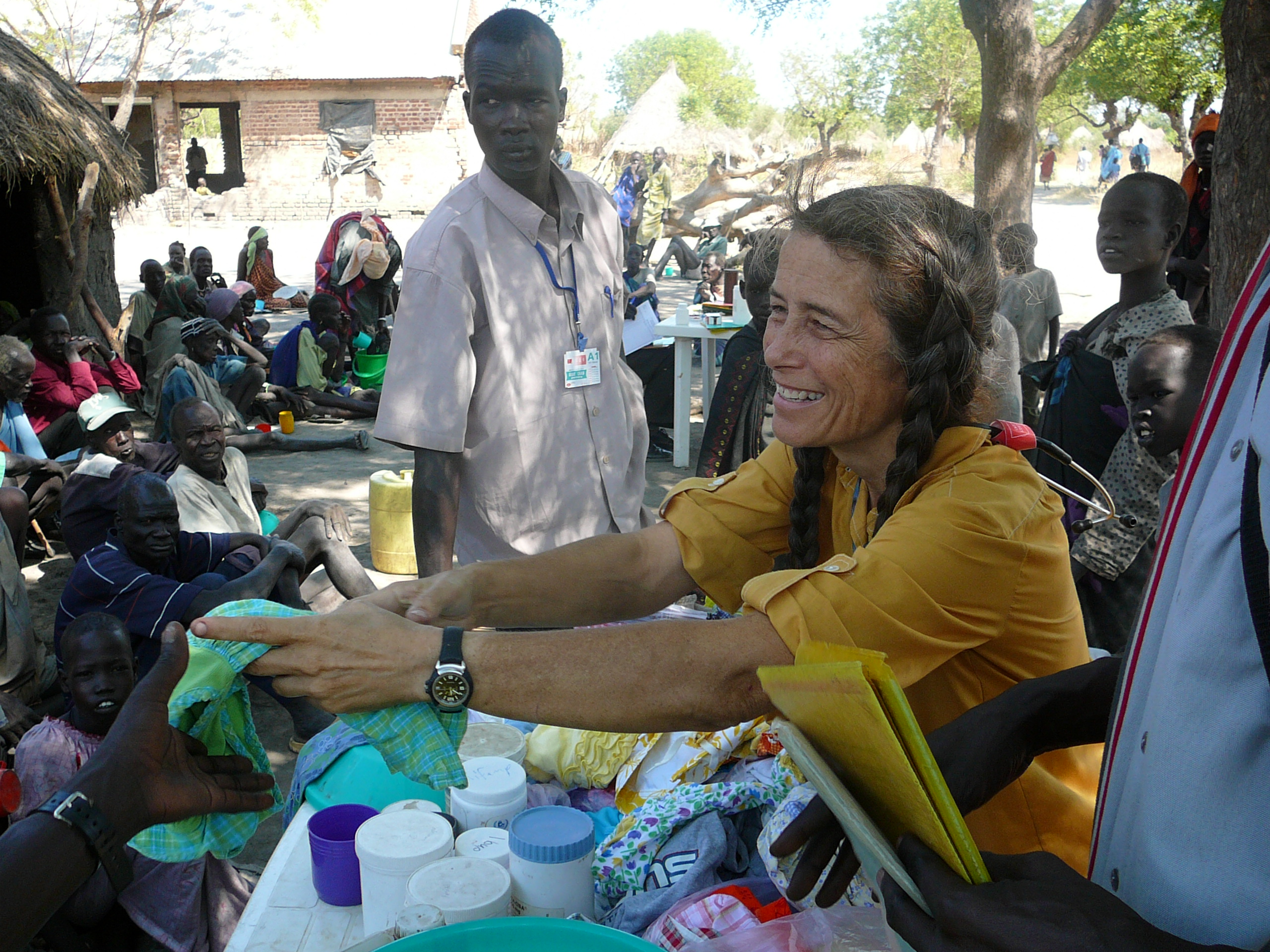 Jill giving out humanitarian aid